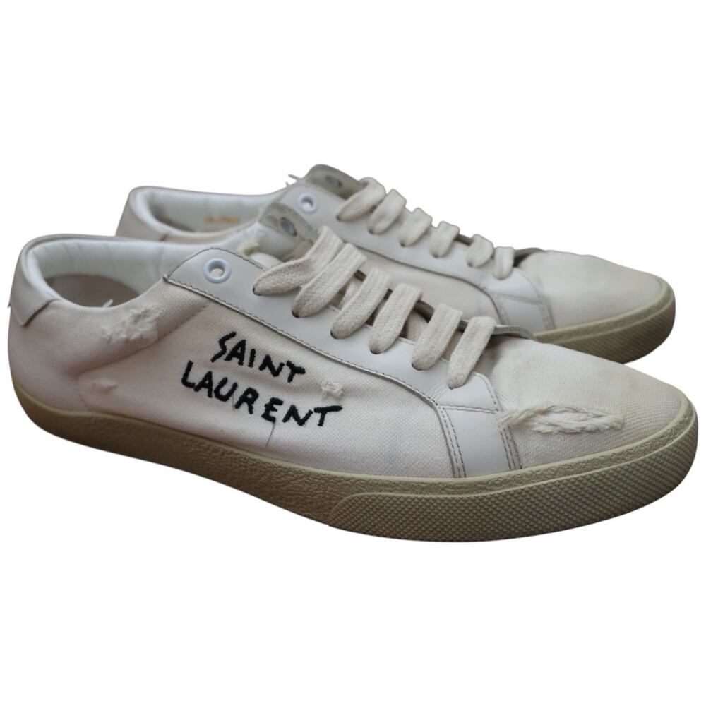Saint Laurent Court Classic SL/06 Signature Canvas And Leather Sneakers Size 40